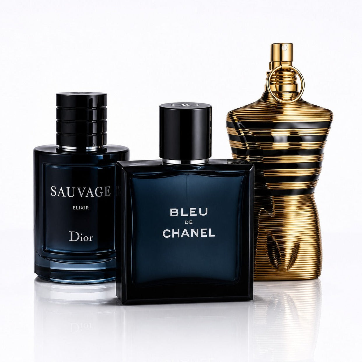 3 Men’s Perfumes Kit - Dior Sauvage Elixir, Bleu de Chanel & Le Male Elixir