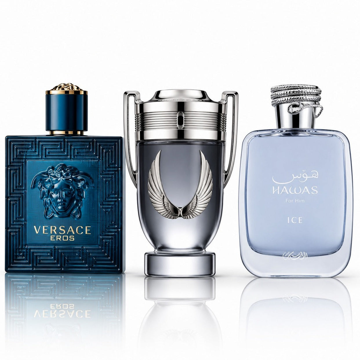 3 Men’s Perfumes Kit - Versace Eros, Invictus Platinum & Hawas Ice