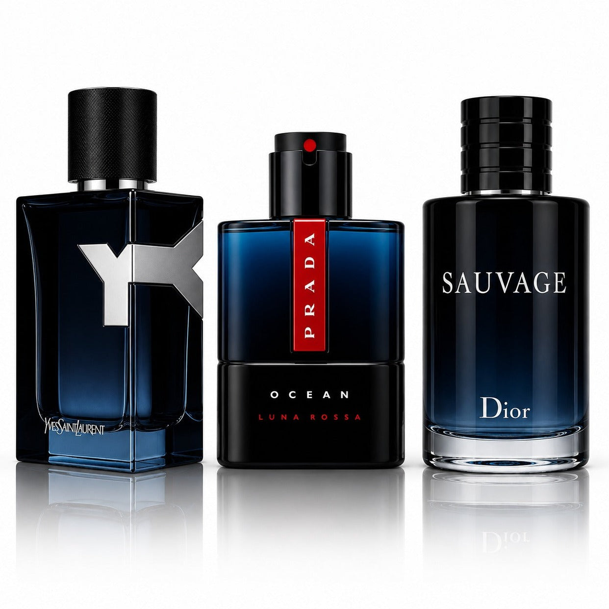 3 Men’s Perfumes Kit - YSL Y EDP, Prada Luna Rossa Ocean & Dior Sauvage