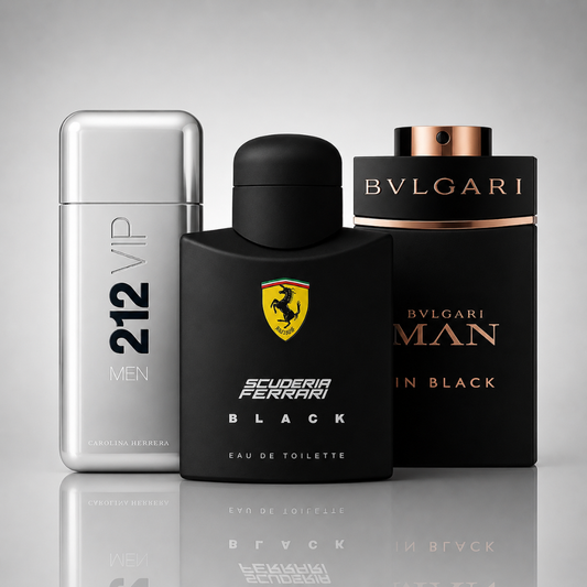 3 Men's Perfumes Kit - 212 VIP Men, Ferrari Black & Bvlgari In Black