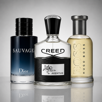 3 Men's Perfumes Kit - Creed Aventus, Dior Sauvage & Hugo Boss Bottled