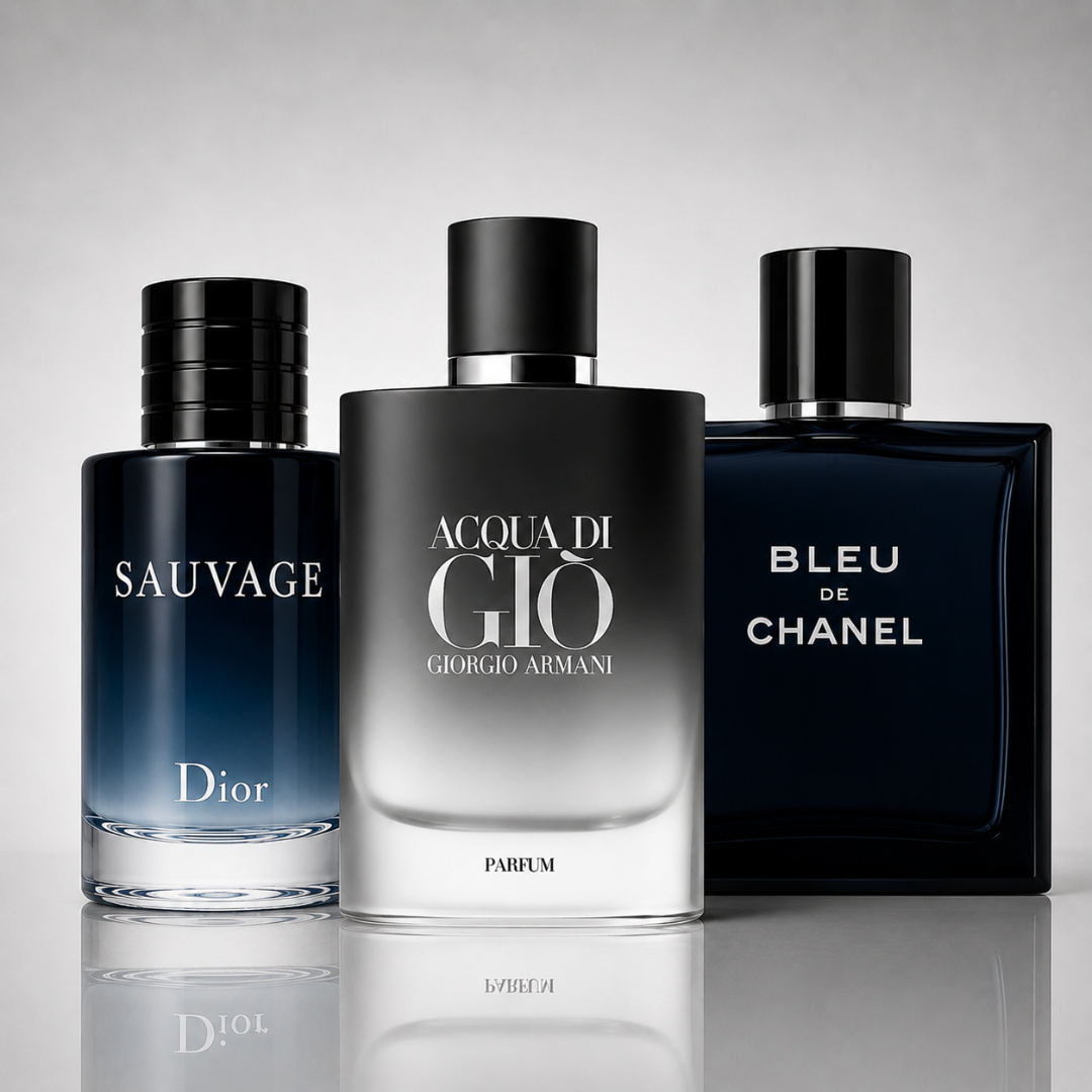 3 Men's Perfumes Kit - Dior Sauvage, Bleu de Chanel & Acqua di Giò Armani
