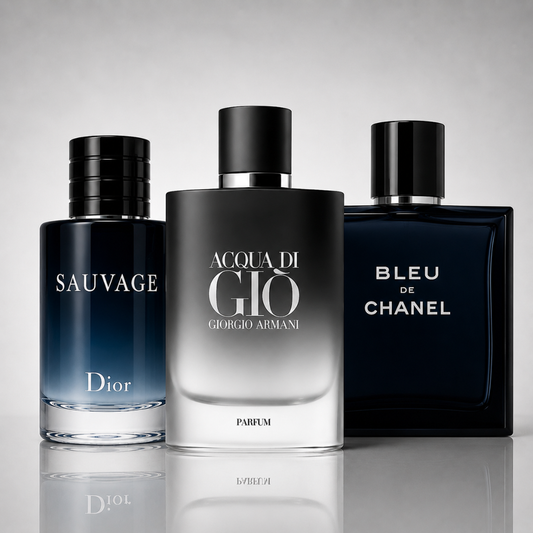 3 Men's Perfumes Kit - Dior Sauvage, Bleu de Chanel & Acqua di Giò Armani