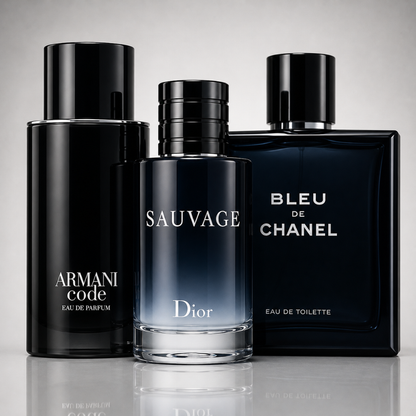 3 Men's Perfumes Kit - Dior Sauvage, Bleu de Chanel & Armani Code