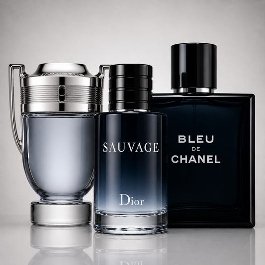 3 Men's Perfumes Kit - Dior Sauvage, Bleu de Chanel & Paco Rabanne Invictus