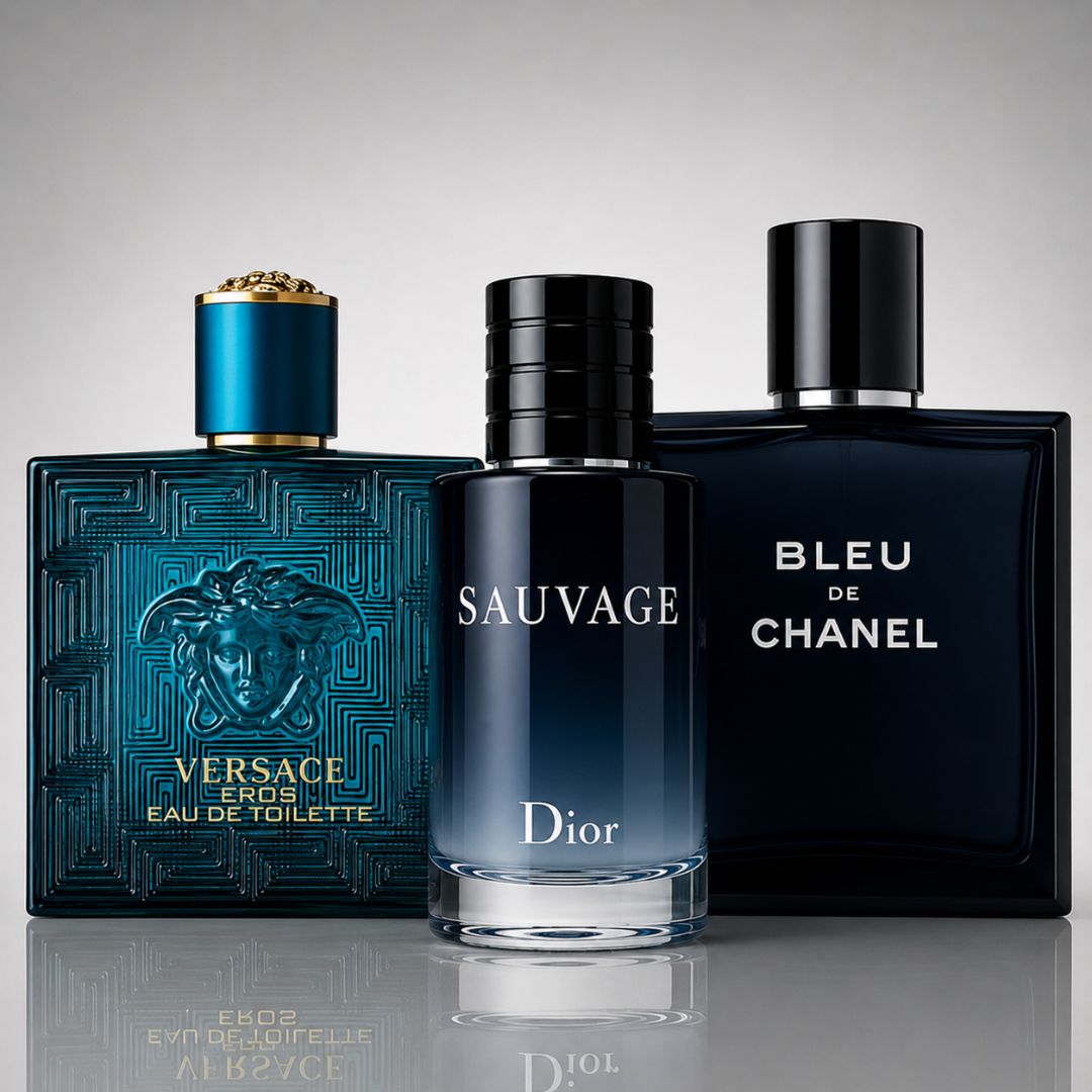 3 Men's Perfumes Kit - Dior Sauvage, Bleu de Chanel & Versace Eros
