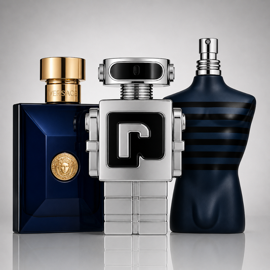 3 Men's Perfumes Kit - Dylan Blue by Versace, Phantom by Paco Rabanne & Ultra Male by Jean Paul Gaultier