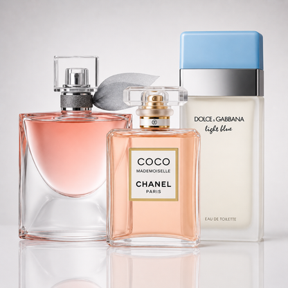 3 Women's Perfumes Kit - La Vie Est Belle by Lancôme, Mademoiselle by Chanel & Light Blue by Dolce & Gabbana