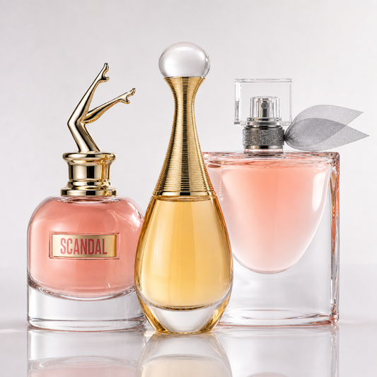3 Women's Perfumes Kit - Scandal by Jean Paul Gaultier, J’adore by Dior & La Vie Est Belle by Lancôme