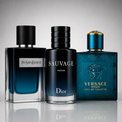 3 Men's Perfumes Kit - Y by Yves Saint Laurent, Sauvage by Dior & Versace Eros
