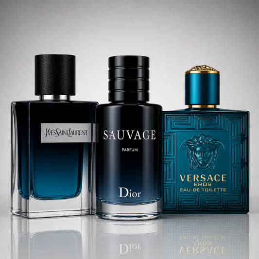 3 Men's Perfumes Kit - Y by Yves Saint Laurent, Sauvage by Dior & Versace Eros