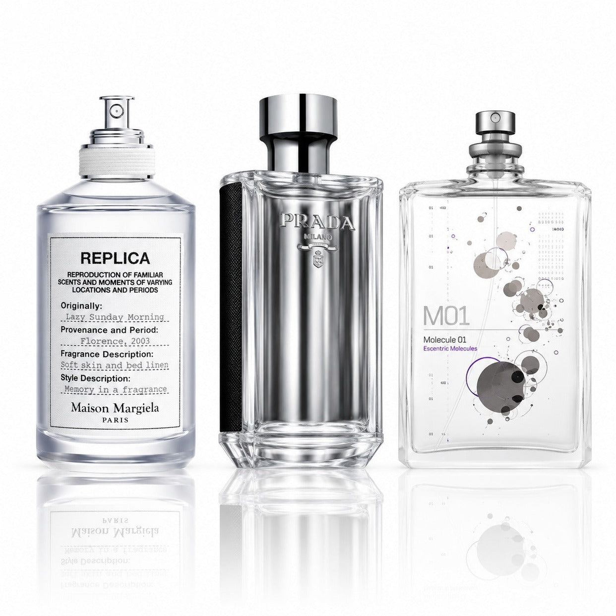 3 Men’s Perfumes Kit - Maison Margiela Lazy Sunday Morning, Prada L’Homme & Molecule 01