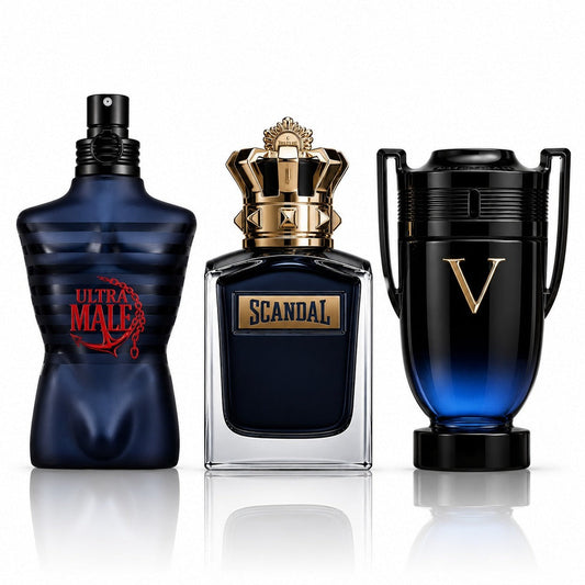 3 Men’s Perfumes Kit - Ultra Male, Scandal Pour Homme & Invictus Victory Elixir