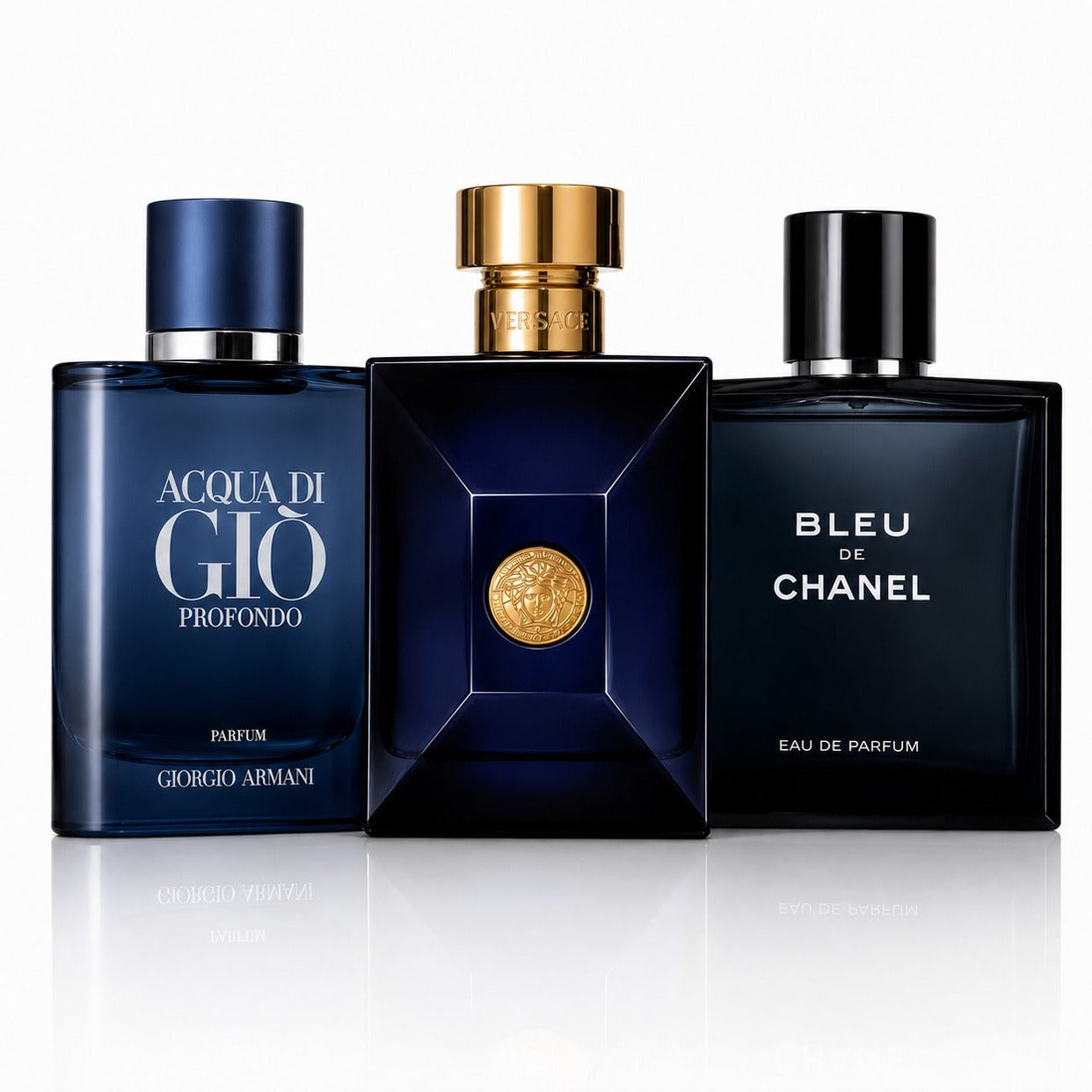 3 Men’s Perfumes Kit - Acqua di Giò Profondo, Versace Dylan Blue & Bleu de Chanel EDP