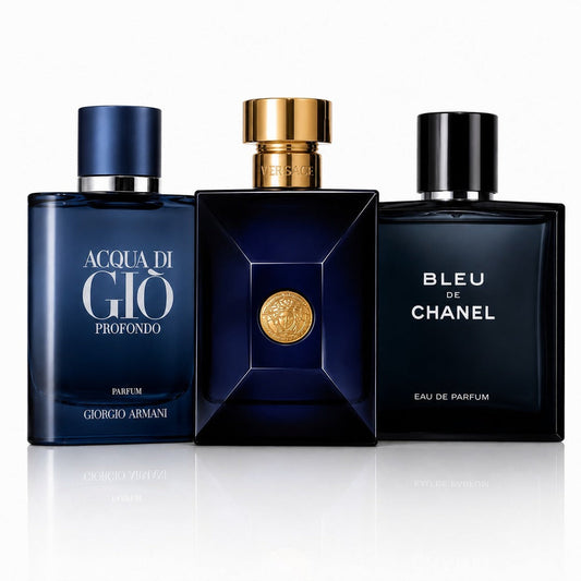 3 Men’s Perfumes Kit - Acqua di Giò Profondo, Versace Dylan Blue & Bleu de Chanel EDP