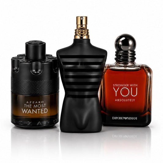 3 Men’s Perfumes Kit - Azzaro The Most Wanted, JPG Le Male Le Parfum & Armani Stronger With You Absolutely
