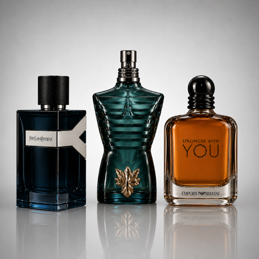 3 Men's Perfumes Kit - Yves Saint Laurent Y, Jean Paul Gaultier Le Beau Le Parfum & Emporio Armani Stronger With You